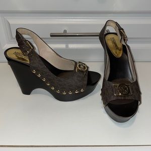 Charming Sling MK Monogram Brown Platform Wedge
